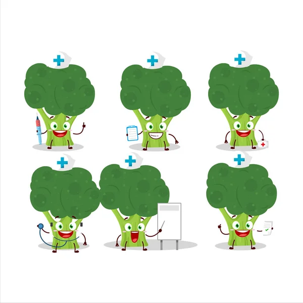 Emoticon Profesi Dokter Dengan Karakter Kartun Brokoli Ilustrasi Vektor - Stok Vektor