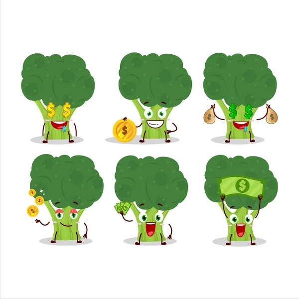 Brocoli Cartoon Character Cute Emoticon Bring Money Vector Illustration — Stock Vector