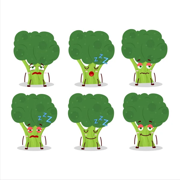 Karakter Kartun Brokoli Dengan Ekspresi Mengantuk Ilustrasi Vektor - Stok Vektor