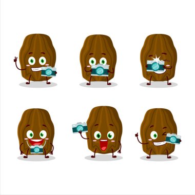 Meyve karikatürü karakteri olan fotoğrafçı mesleği simgesi. Vektör illüstrasyonu