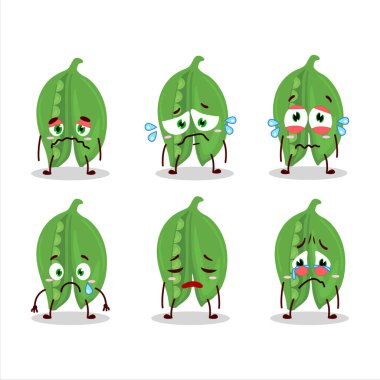 Üzgün suratlı bezelye çizgi film karakteri. Vektör illüstrasyonu