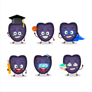 Değişik ifadeleri olan siyah çilekli çizgi film karakteri öğrencisi. Vektör illüstrasyonu