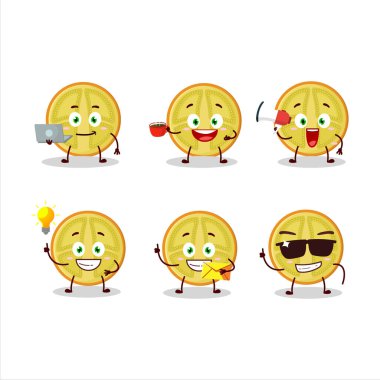 Çeşitli iş simgeleriyle Lulo çizgi film karakteri dilimi. Vektör illüstrasyonu