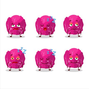 Uykulu yüzlü kırmızı lahananın çizgi film karakteri. Vektör illüstrasyonu