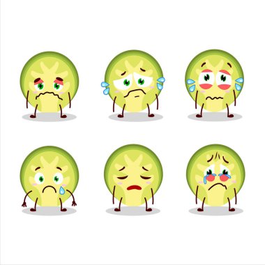 Bir dilim Brüksel lahanası karikatür karakteri ve hüzünlü bir ifade. Vektör illüstrasyonu