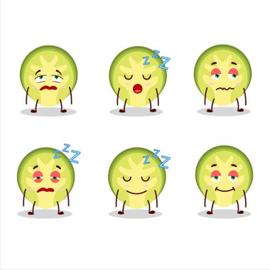 Uykulu ifadeli Brüksel lahanasının çizgi film karakteri. Vektör illüstrasyonu