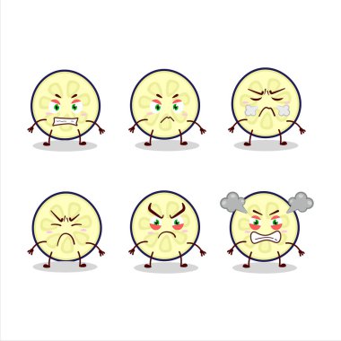 Değişik kızgın ifadeleri olan patlıcan çizgi film karakteri. Vektör illüstrasyonu
