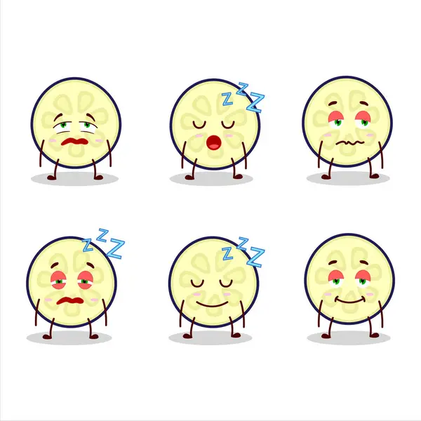 Uykulu suratlı bir patlıcan diliminin çizgi film karakteri. Vektör illüstrasyonu