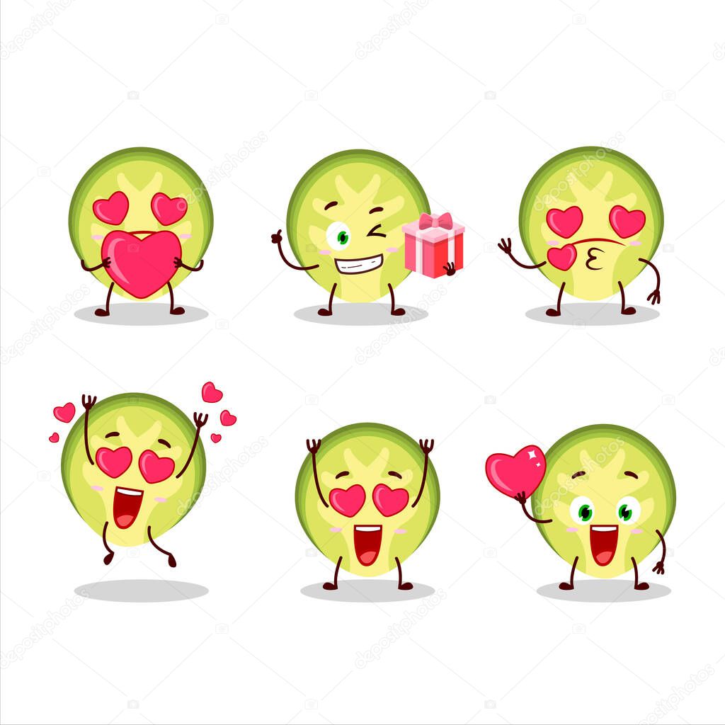 Slice of brussels sprouts cartoon character with love cute emoticon. Vector illustration