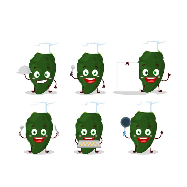 Caractère Dessin Animé Poblano Avec Divers Émoticônes Chef Illustration Vectorielle — Image vectorielle