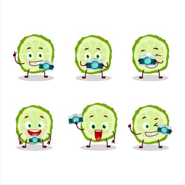 Bir dilim kaffir limon meyveli çizgi film karakteri ile fotoğrafçılık mesleği simgesi