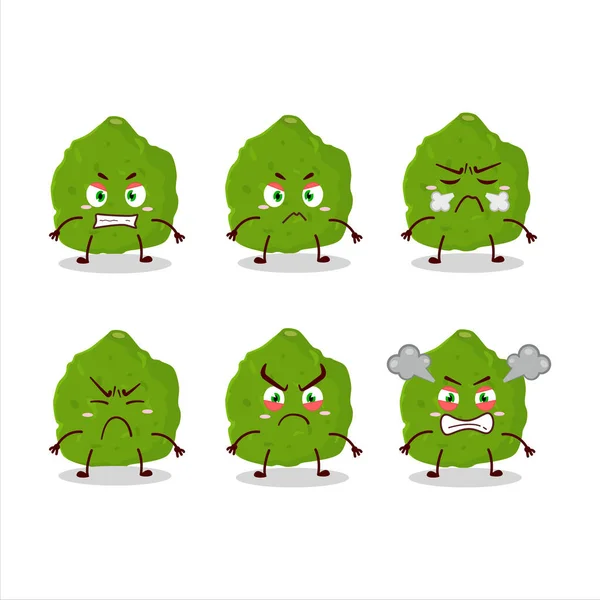 Kaffir Citron Vert Personnage Bande Dessinée Fruits Avec Diverses Expressions — Image vectorielle