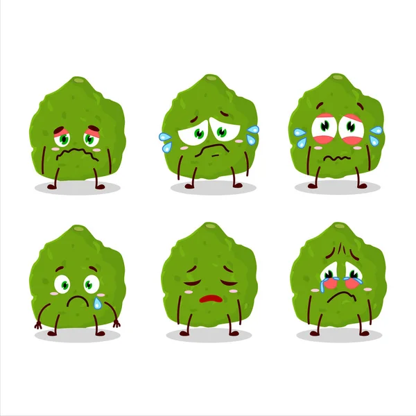 Personaje de dibujos animados de fruta de lima de Kaffir con expresión triste — Vector de stock