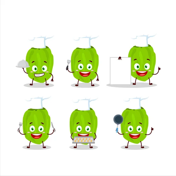 Personagem Desenhos Animados Habanero Verde Com Vários Emoticons Chef Ilustração — Vetor de Stock