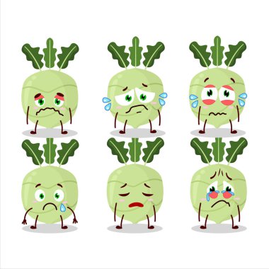 Kohlrabi karikatüründe hüzünlü bir ifade var. Vektör illüstrasyonu