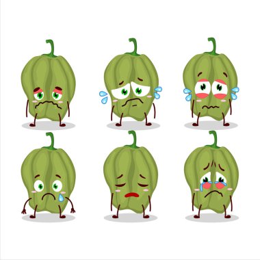 Hüzünlü bir ifadeyle yeni yeşil Hananero çizgi film karakteri. Vektör illüstrasyonu