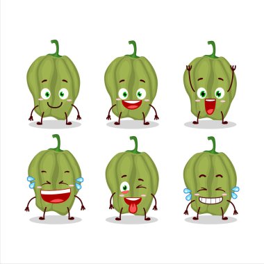 Yeni yeşil Hananero 'nun gülümseyen yüz ifadesi olan çizgi film karakteri. Vektör illüstrasyonu