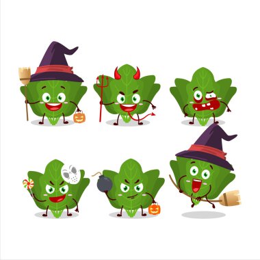 Cadılar Bayramı yüz ifadeleri ve çizgi film karakteri ıspanak. Vektör illüstrasyonu