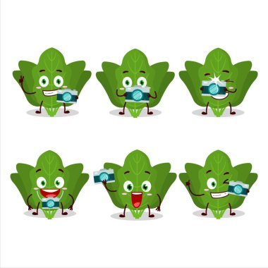 Ispanak çizgi film karakteri ile fotoğrafçılık mesleği simgesi. Vektör illüstrasyonu