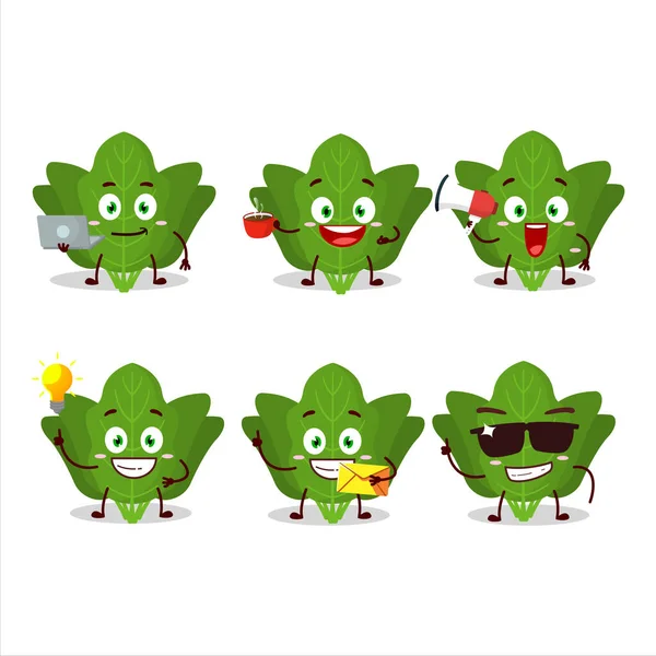Spinach Χαρακτήρα Κινουμένων Σχεδίων Διάφορους Τύπους Των Επιχειρήσεων Emoticons Εικονογράφηση — Διανυσματικό Αρχείο