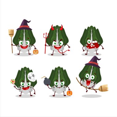 İsviçre pazısı çizgi film karakterli cadılar bayramı yüz ifadeleri. Vektör illüstrasyonu