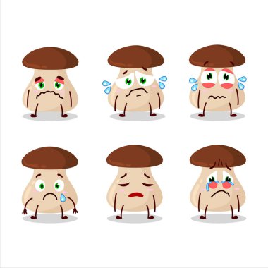 Üzgün yüzlü Boletus Edulis çizgi film karakteri. Vektör illüstrasyonu