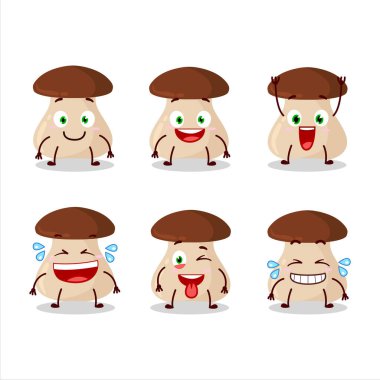 Gülen surat ifadesiyle Boletus Edulis 'in çizgi film karakteri. Vektör illüstrasyonu