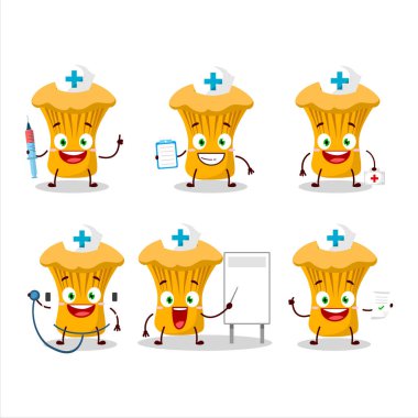 Chanterelle çizgi film karakteri ile Doktor Mesleği simgesi. Vektör illüstrasyonu