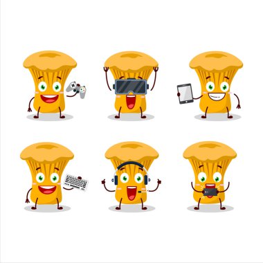 Chanterelle çizgi film karakteri çeşitli şirin ifadelerle oyunlar oynuyor. Vektör illüstrasyonu