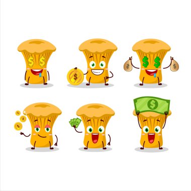 Chanterelle çizgi film karakteri, şirin ifadeli para getiriyor. Vektör illüstrasyonu