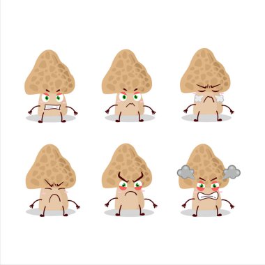 Çeşitli kızgın ifadeleri olan Morel çizgi film karakteri. Vektör illüstrasyonu