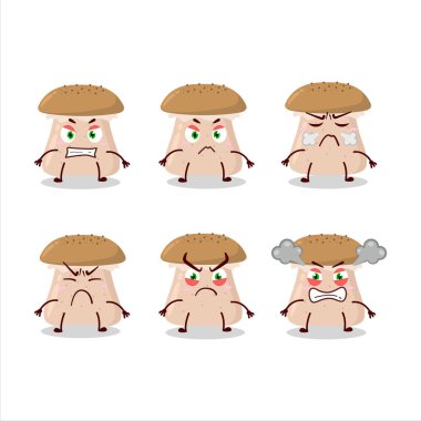 Çeşitli kızgın ifadeleri olan bal mantarı çizgi film karakteri. Vektör illüstrasyonu