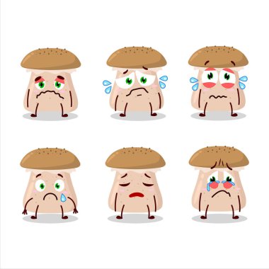 Üzgün suratlı bal mantarı çizgi film karakteri. Vektör illüstrasyonu