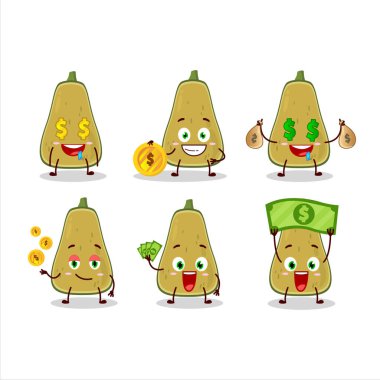 Şirin ifadeli bir kabak çizgi film karakteri para getiriyor. Vektör illüstrasyonu