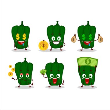 Şirin ifadeli yeni poblano çizgi film karakteri para getiriyor. Vektör illüstrasyonu