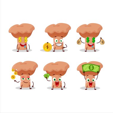 Niscalo çizgi film karakteri, şirin ifadeli para getiriyor. Vektör illüstrasyonu