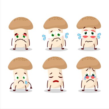 Shimeji mantarı karikatür karakteri üzgün bir ifadeyle. Vektör illüstrasyonu