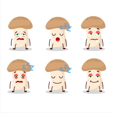 Uykulu suratlı Shimeji mantarının çizgi film karakteri. Vektör illüstrasyonu