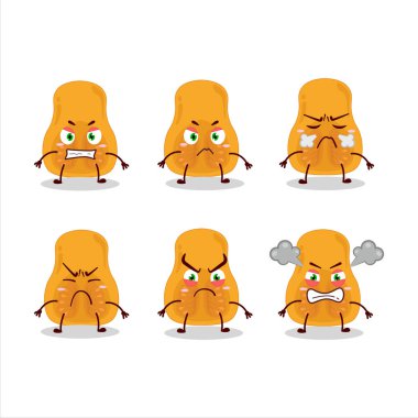 Çeşitli kızgın ifadeleri olan tereyağlı kabak çizgi film karakteri. Vektör illüstrasyonu