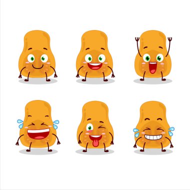 Gülen surat ifadeli bir parça tereyağlı balkabağı karakteri. Vektör illüstrasyonu