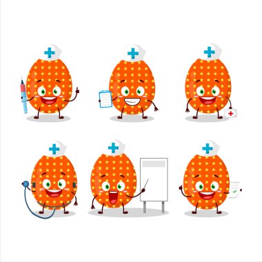 Derin turuncu paskalya yumurtası çizgi film karakterli doktor mesleği simgesi. Vektör illüstrasyonu