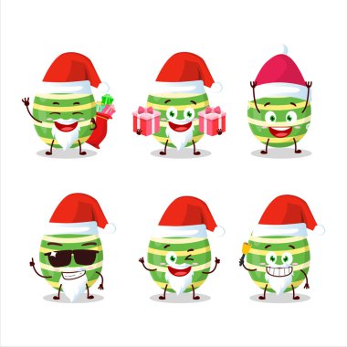 Noel Baba simgeleri ve yeşil paskalya yumurtası çizgi film karakteri. Vektör illüstrasyonu
