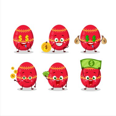 Red easter egg cartoon character with cute emoticon bring money. Vector illustration clipart