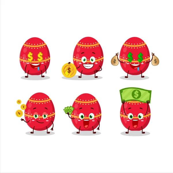 Karakter Kartun Telur Paskah Merah Dengan Emoticon Lucu Membawa Uang - Stok Vektor