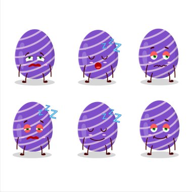 Cartoon character of purple easter egg with sleepy expression. Vector illustration