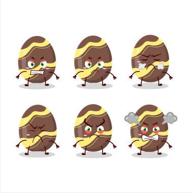 Değişik sinirli ifadeleri olan kahverengi paskalya yumurtası çizgi film karakteri. Vektör illüstrasyonu