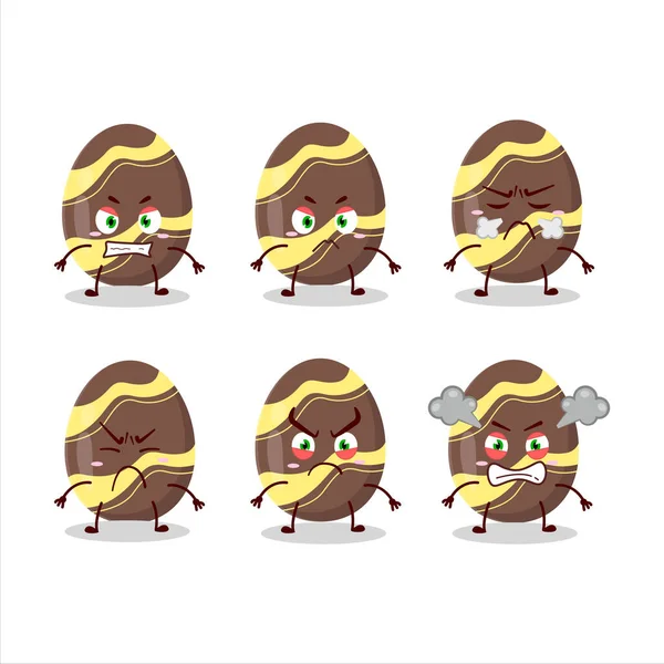 Değişik sinirli ifadeleri olan kahverengi paskalya yumurtası çizgi film karakteri. Vektör illüstrasyonu