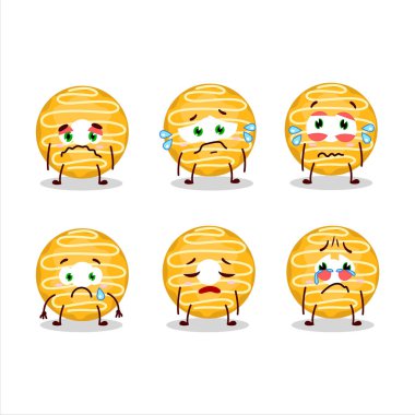 Üzgün suratlı muzlu kremalı çörek karakteri. Vektör illüstrasyonu