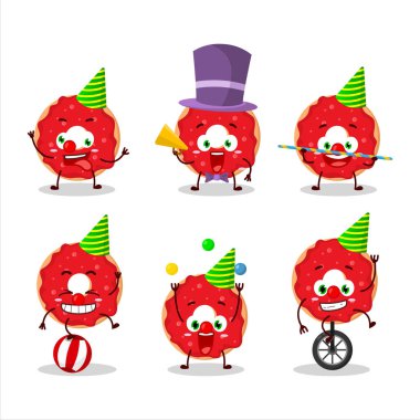 Çeşitli sirk gösterileri olan ahududu çöreğinin çizgi film karakteri. Vektör illüstrasyonu