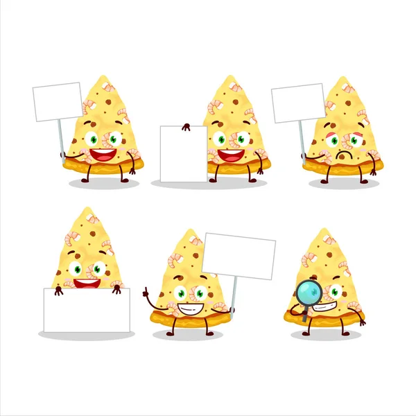 Slice Marinara Pizza Cartoon Character Bring Information Board Vector Illustration — Stock Vector
